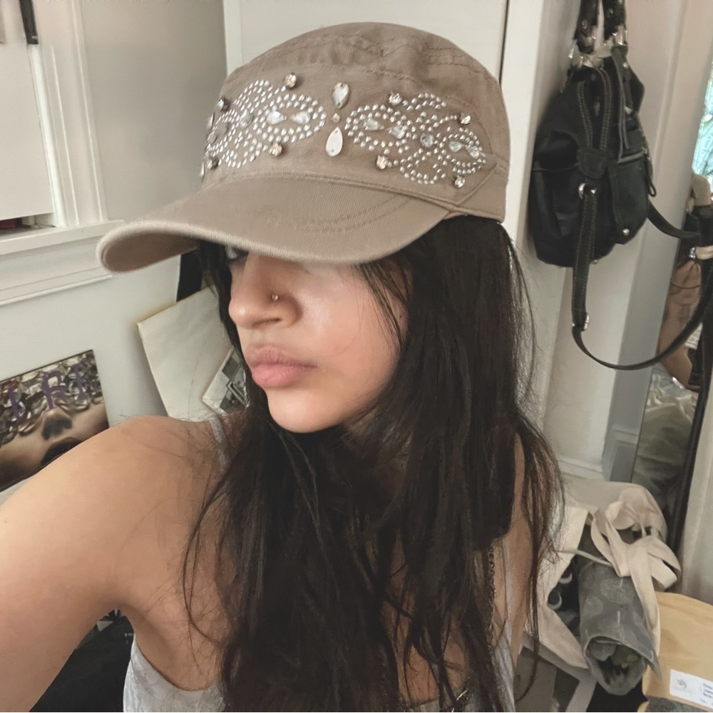 Beige Rhinestone Hat